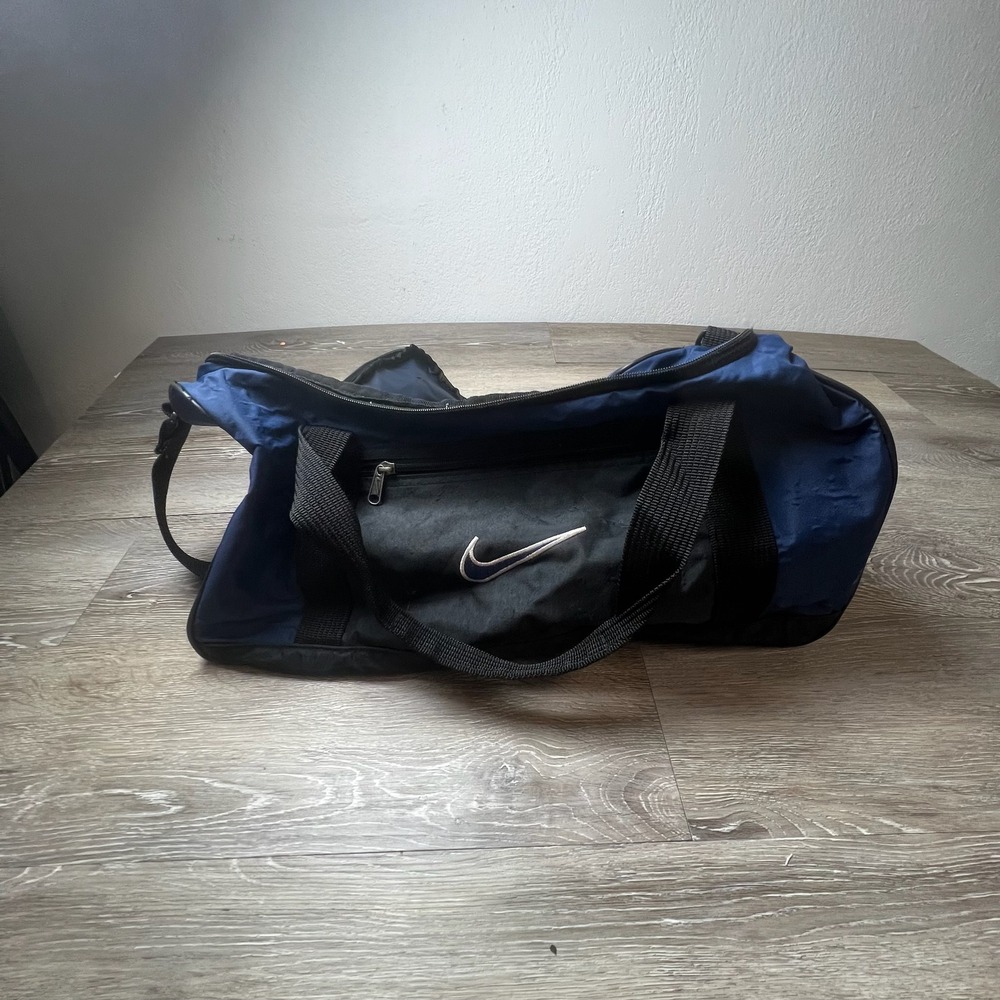 Nike Duffel Bag Unisex Large Navy Blue Black Vintage Swoosh Gym Travel Bag